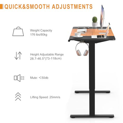 ERGOMAKER Electric Height Adjustable Standing Desk 140x60cm (55.1"x23.6"), Sit Stand Desk with Splicing Top for Home Office (Black Frame, Black & Cherry Desktop)