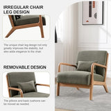 IOMOR Accent Chair Mid Century Modern Chair Linen Fabric Living Room Chairs with Solid Wood Frame Comfy Upholstered and Lumbar Pillow Reading Side Chair Easy Assembly for Bedroom Room (1, Linen Green) IOMOR