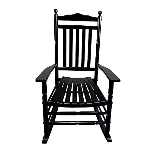 Balcony Porch Adult Rocking Chair, Wood Outdoor Indoor Porch Rocker Chair for Adult, All Weather- Resistant Patio Rocking Chair for Garden, Lawn, Balcony, Backyard, Black