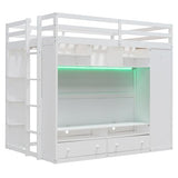 Harper & Bright Designs Full Size High Loft Bed with Drawers & Shelves, Wooden Loft Bed Frame with Wardrobe & LED Light for Kids & Teens (White) Harper & Bright Designs