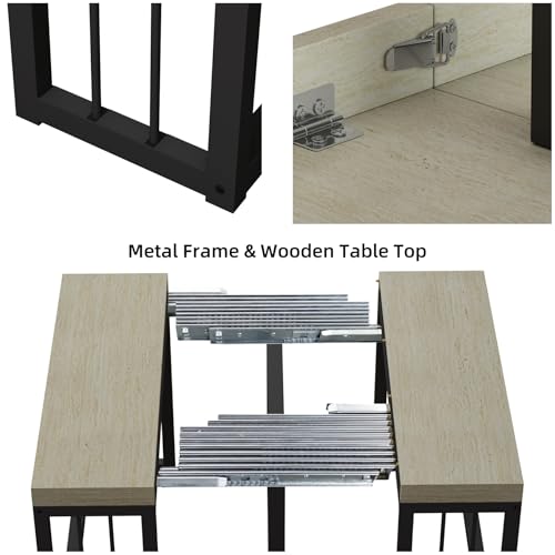 KEIKI 23.62" - 118" L Extendable Foldable Dining Room Table for 2-10 People, Wood Modern Rustic Rectangle Expandable Kitchen Living Meeting Room Furniture, 5 Tabletop Length Options KEIKI