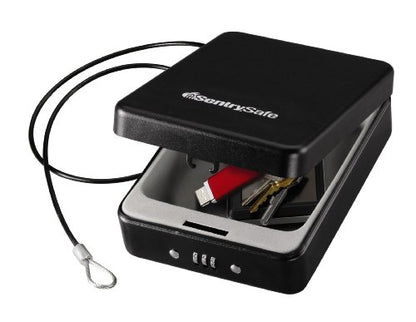 SentrySafe Small Safe, Black Lock Box with Combination Lock for Office or Dorm Secures Money, Passport, Jewelry, 0.05 Cubic Feet, Exterior: 2.6 in. H x 5.9 in. W x 8.0 in. D, ‎P005C