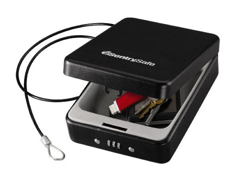 SentrySafe Small Safe, Black Lock Box with Combination Lock for Office or Dorm Secures Money, Passport, Jewelry, 0.05 Cubic Feet, Exterior: 2.6 in. H x 5.9 in. W x 8.0 in. D, ‎P005C SentrySafe