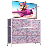 WLIVE 7 Drawer Dresser TV Stand, Entertainment Center, Media Console Table with Metal Frame and Wood Top for TV up to 46 inch, Chest of Drawers for Bedroom, Living Room, Tie-dye Purple Print WLIVE