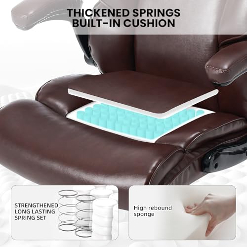 Ergonomic Office Chair Big and Tall Wide Seat Executive Chair 90-120°High-Back Reclining Gaming Chair Lumbar Support Leather Computer Chair Thickened Armrest Desk Chair for Home Office VOONMIU