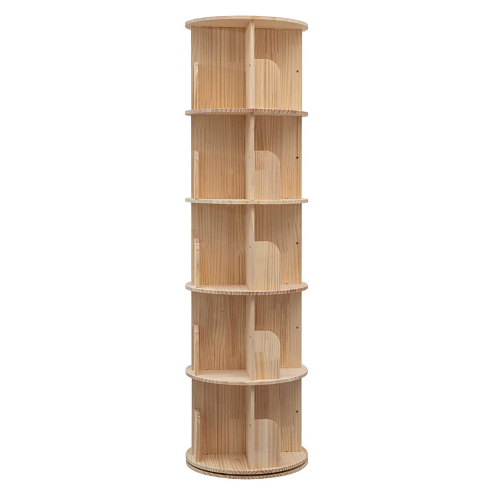 360-Degree Rotating 5-Tier Wooden Bookshelf Storage Rack for Home & Kids - WoodArtSupply