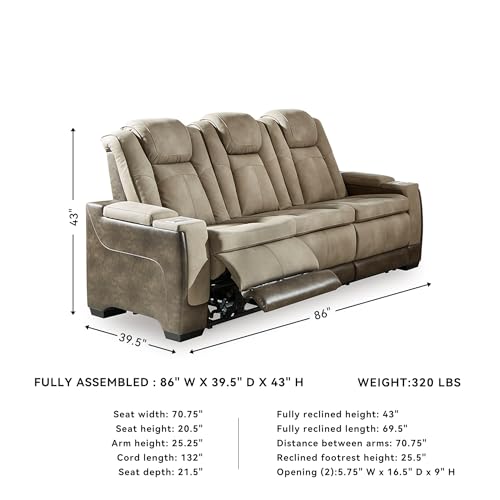 Signature Design by Ashley Next-Gen DuraPella Power Reclining Sofa with Adjustable Headrest, Sand Signature Design by Ashley