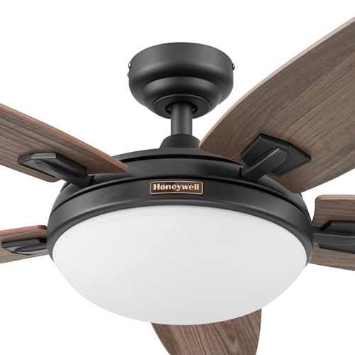 Honeywell Ceiling Fans Carmel Modern 48 Inch Ceiling Fan with Light, Remote Control Fan, LED Indoor Fan with 5 Blades, Gray Ironwood and Brown Maple Blade Finish Options, Bronze (50197-01) Honeywell