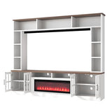 Hlcodca 95.5" W Wall Unit Entertainment Center with Bookshelves for TVs up to 80", Modern TV Stand Media Console with Electric Fireplace Cabinets, Adjustable Shelves for Living Room (White+Walnut/F) Hlcodca