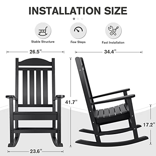 Devoko Rocking Chair Plastic Outdoor Indoor Patio Rocker Chair High Back All Weather Rocker for Patio Backyard Porch Garden (Black) Devoko