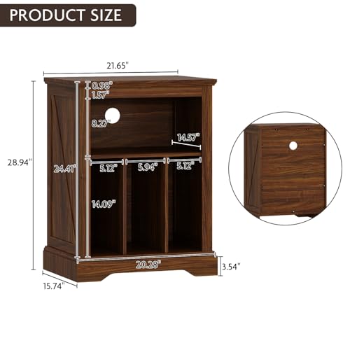 RowyPoey Farmhouse Record Player Stand, 3 Tier End Table, Turntable Stand with Vinyl Record Storage ,Wood Record Holder Cabinet Dispaly Shelf for Living Room,Bedroom,Rustic Brown RowyPoey