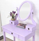 Roundhill Furniture Moniys Wood Moniya Makeup Vanity Table and Stool Set, Purple Roundhill Furniture