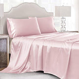 Cobedzy 4 Pcs Blush Pink Satin Sheets Queen Size Silky Satin Bedding Sheets Set with 1 Deep Pocket Fitted Sheet, 1 Flat Sheet, 2 Pillowcase Cobedzy