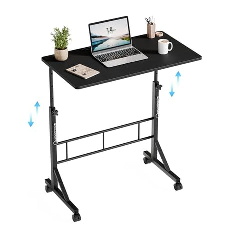 DUMOS 31.5" Adjustable Height Mobile Desk with Locking Wheels & Pin-Lock, Portable Workstation for Walking Pad & Active Home Office, Black DUMOS