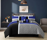 Chezmoi Collection Upland 7-Piece Quilted Patchwork Comforter Set, Blue/Black/Gray, Full Chezmoi Collection