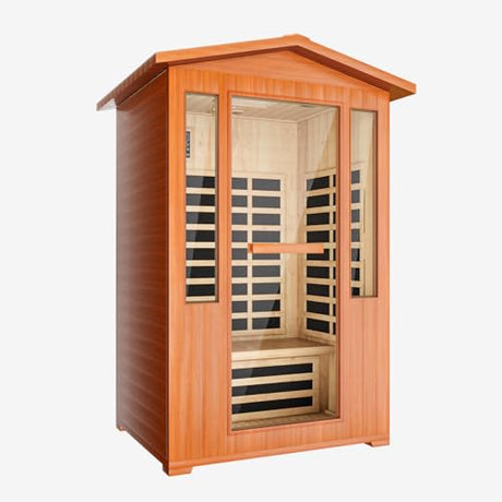 Far Infrared Sauna, 2 Person Outdoor Sauna Red Cedar Wood, 2080W Low EMF 110V with 8 Heaters, Chromotherapy Lights, Oxygen Bar, Control Panel & Beauty Light for Yard, Deck, Pool, 48.8 * 38.2 * 81.9 In LINKHOO