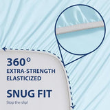 Cathay Home Luxury Wrinkle And Fade Resistant Double Brushed Ultra Soft Microfiber 14-inch Standard Pocket Single Fitted Sheet, Aqua, Twin Cathay Home