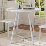 VECELO Round Dining Room Table with Wood Grain Tabletop and Steel Frame, for Kitchen, Living Room, Office, Conference, 2 to 4 Person, Fuax Marbled & White VECELO