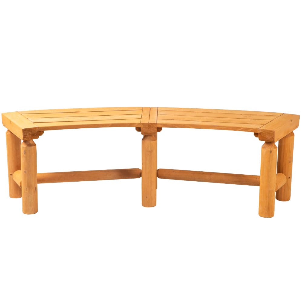 FORTUNO Outdoor Wooden Curved Backless Porch Bench Rustic Style Cedar/Fir Wood Log Fire Pit Bench for Patio Garden Deck and Backyard, 40"-54.7" W×13" D×16.5" H, Brown FORTUNO