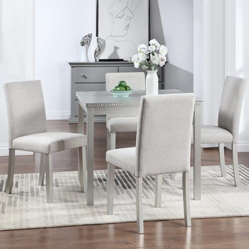 Ball & Cast 5 Piece Dining Table Set,Kitchen Table Set for 4 W/ 34.5" Square Wooden Dining Table,Living Room Furniture W/ 4 Upholstered Chairs,for Dining Room,Kitchen,Restaurant,Silver Gray Ball & Cast