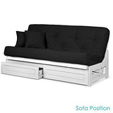 Nirvana Futons Arden White Futon with Storage Drawers Full or Queen Size - Space Saving Armless Design with Comfortable Mattress (Twill Black), Sofa Bed Available in Nirvana Futons