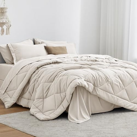 Love's cabin Twin Comforter Set Off White, 5 Pieces Twin Bed in a Bag, All Season Bedding Sets with 1 Comforter, 1 Flat Sheet, 1 Fitted Sheet, 1 Pillowcase and 1 Pillow Sham Love's cabin