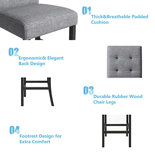 Bellemave 5 Piece Counter Height Dining Table Set for 4 High Top Square Kitchen Table and Chairs Dinning Room Small Breakfast Table Set Pub Table and High-Back Chairs Set of 4.(Grey) Bellemave