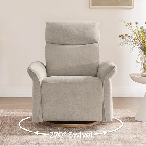 CHITA Power Recliner Chair, Electric Triple-Motor Swivel Glider Nursery Rocking Chair with Adjustable Power Headrest and Lumbar Support, GREENGARD Gold Certified, Solid Wood Base, Khaki Grey