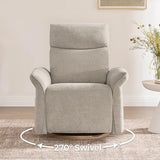 CHITA Power Recliner Chair, Electric Triple-Motor Swivel Glider Nursery Rocking Chair with Adjustable Power Headrest and Lumbar Support, GREENGARD Gold Certified, Solid Wood Base, Khaki Grey