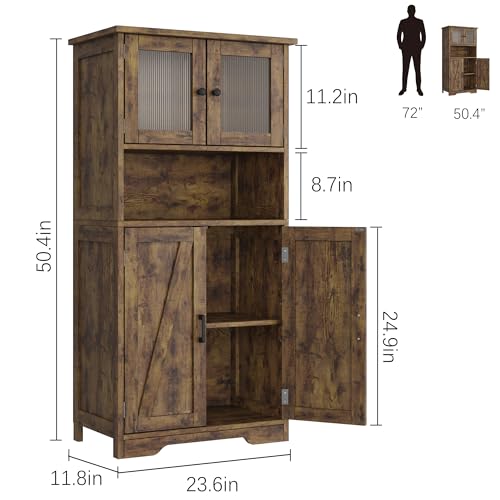 GAOMON Kitchen Pantry Storage Cabinet with Doors and Shelves, 50.4" Freestanding Pantry Cabinets, Wooden Cupboard, Large Floor Cabinet for Bathroom, - WoodArtSupply