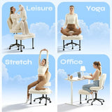 Pinmoco Ergonomic Cross Legged Office Chair for ADHD, Kneeling Chair with 360° Swivel Wheels and Reversible Seating for Meditation, Adjustable Height and Seat Deapth, Teddy Fabric, White Pinmoco