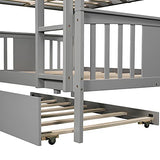 Harper & Bright Designs Full Over Full Bunk Bed with Trundle, Wooden Bunk Bed with Ladder for Bedroom, Guest Room Furniture – Gray Harper & Bright Designs