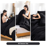 Ultra-Soft Black Twin Comforter Set, Washed Cotton 2 Piece Fluffy Lightweight Down Alternative Bedding Comforter for All Seasons - 1 Conforter and 1 Pillowcase - Twin/Twin XL Size Signal Dorm Kids Bed COTTEBED
