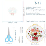 Zhenqing Love Heart Bouquet Embroidery Kit for Beginners, Pre-Printed 29x29cm Cotton Fabric with 20cm Hoop, Sweet Floral Design with Bow and Daisies (C0237)