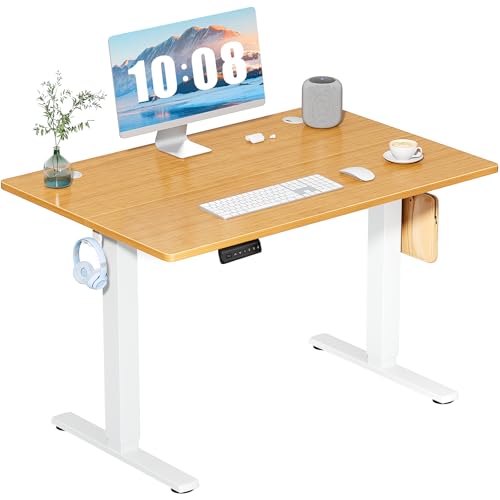 DUMOS 40 Inch Electric Standing Desk Height Adjustable, Sit to Stand Up Computer Workstations Work PC Table Home Office Study Writing Gaming Desks with Memory Presets for Walking Pad, Bedroom, Oak DUMOS