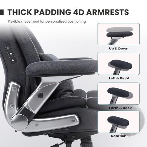 750lbs Heavy Duty Desk Chair with 3D Kneading Massage, Big and Tall Office Chairs with Ergonomic Support, 4D Armrests, 5 Quiet Dual Rubber Wheel, Thick Spring Cushion(Black-Fabric) CHAIRKER