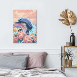 Bimkole Framed Paint by Numbers Kit for Adults Dolphin, DIY Oil Painting Kit on Canvas with Paintbrushes and Acrylic Pigment, for Paint by Numbers for Beginner, for Home Wall Decor 8x12inch/20x30 cm Bimkole