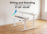 CubiCubi 55 x 24 Inch Electric Height Adjustable Standing Desk with Double Drawers, 4 Adjustable Feet & 2 Hooks, Home Office Computer Workstation, White CubiCubi