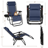 Yaheetech Zero Gravity Recliners Outdoor Adjustable Folding Reclining Lounge Chairs w/Pillows, Cup Holder Trays and Carry Strap for Patio Backyard Beach Navy Blue Set of 2