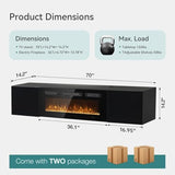 OneBlis 70'' Floating TV Stand with 36" Electric Fireplace, Wall Mounted Entertainment Center with Storage for TVs up to 80", Adjustable 12-Color LED Media TV Console for Living Room,All Black OneBlis