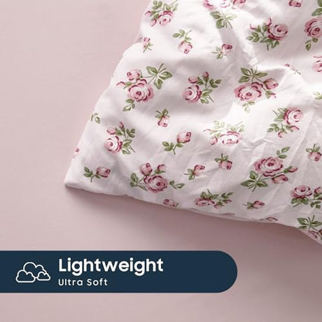 Wake In Cloud - Floral Comforter Set, Coquette Cottagecore Aesthetic Flower Shabby Chic Pattern for Women Teen Girls, Soft Lightweight Bedding, 3 Pieces, Pink, Full Size Wake In Cloud