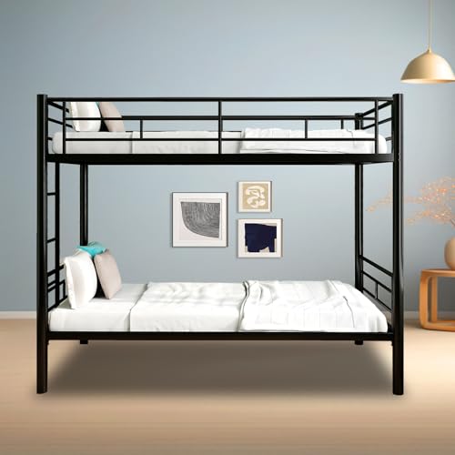 HomJoones Metal Bunk Bed Twin Over Twin Sturdy Heavy Duty Bunk Beds with 2 Side Ladders,Space Saving,No Box Spring Needed,for Boys Girls Teens Adults, Bedroom, Dormitory (Black) HomJoones