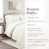 Lush Decor Reyna Ruffle Cotton Duvet Cover Set 3 Piece Set Full/ Queen, White - Queen Size Bedding Set - White Duvet Queen- Ruffled Bedding - Coquette Decor Lush Decor