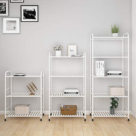 JSB 3-Tier Adjustable Shelving Unit, Heavy Duty Storage Rack Organizer Metal Corner Shelf for Kitchen Living Room Laundry Pantry Bathroom (White, 3 Tier)… JSB