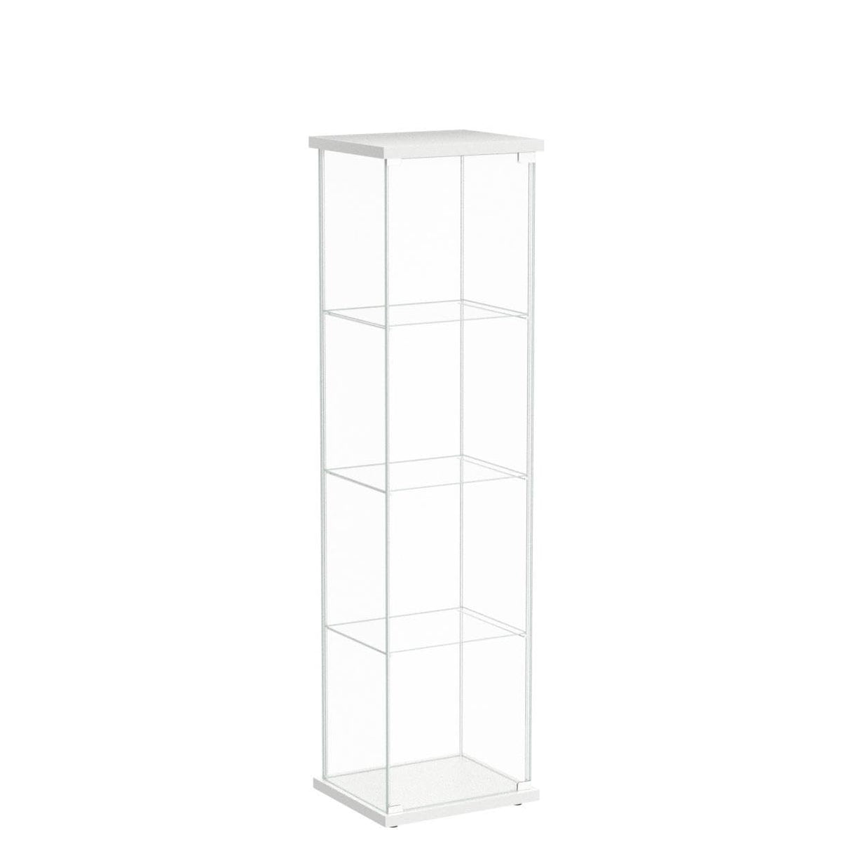 JT Glass Display Cabinet 4 Shelves with Light and Door, Easy to Install, Solid Tempered Glass, Floor Standing Curio Bookshelf for Living Room Bedroom Office (White) JT