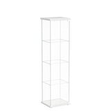 JT Glass Display Cabinet 4 Shelves with Light and Door, Easy to Install, Solid Tempered Glass, Floor Standing Curio Bookshelf for Living Room Bedroom Office (White) JT