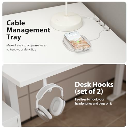 Agilestic 59 Inch L Shaped Standing Desk Adjustable Height, Electric Corner Standing Desk, Sit Stand Computer Table with Splice Board, White Agilestic