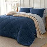 Bedsure Queen Comforter Set - 7 Pieces Reversible Navy Bedding, Queen Size Bed Set for All Seasons, Bed in a Bag with Down Alternative Comforter, Sheets, Pillowcases & Shams Bedsure