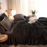 HAIHUA Plush Black Comforter Cover Queen Set, Soft Faux Fur Fluffy Black Bedding Queen Set 3 Pieces (1 Fuzzy Duvet Cover + 2 Furry Pillow Cases) Shaggy Bed Set, Zipper Closure HAIHUA