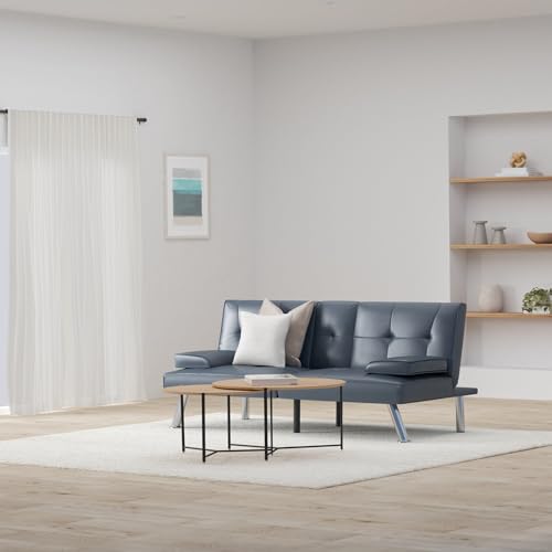 Best Choice Products Faux Leather Upholstered Modern Convertible Futon, Adjustable Folding Sofa Bed, Guest Bed w/Removable Armrests - Blue Best Choice Products